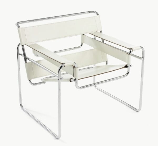 Wassily Lounge Chair, White Belting leather, Chrome frame W 79cm - Image 2