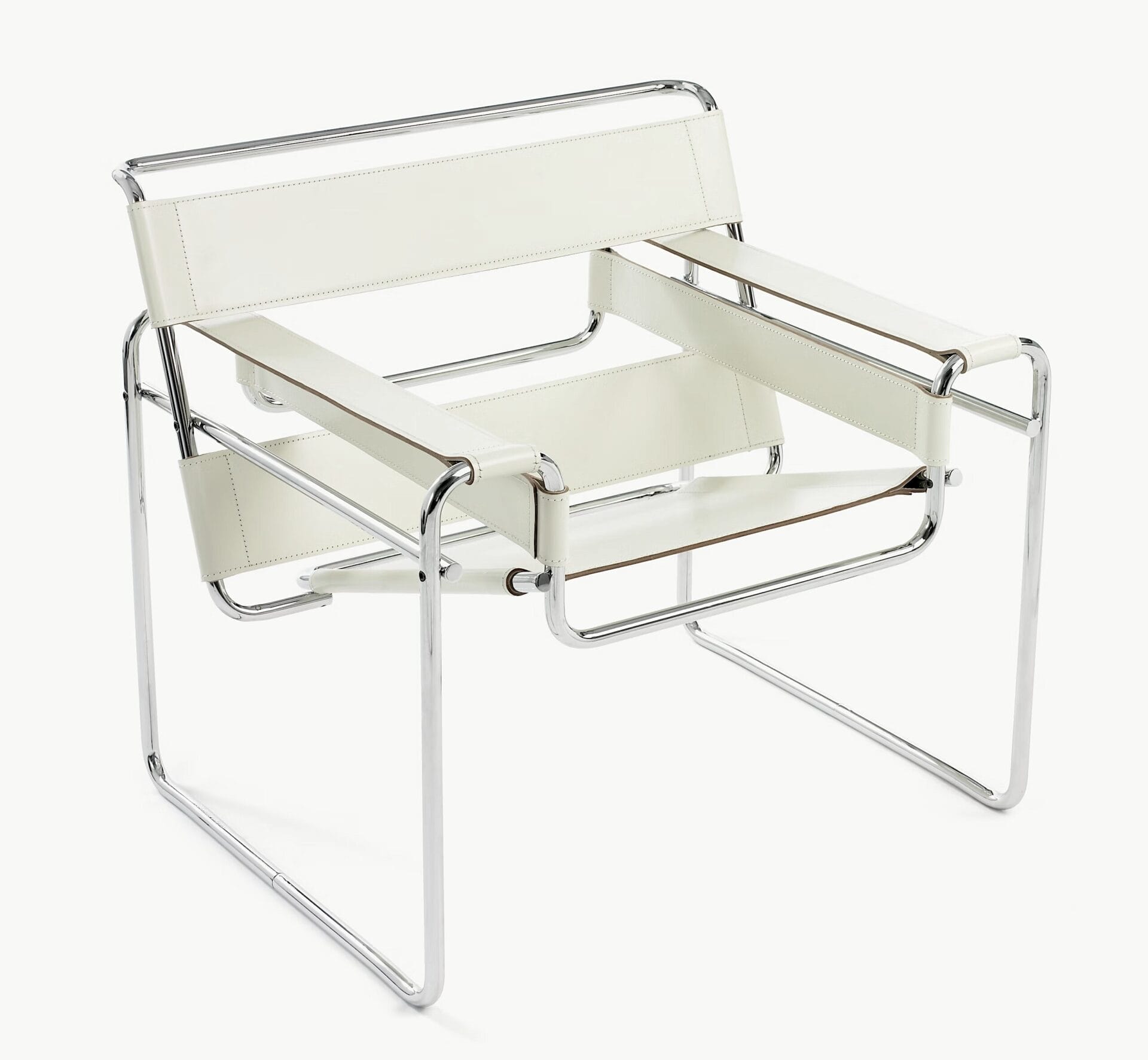 Wassily Lounge Chair, White Belting leather, Chrome frame W 79cm