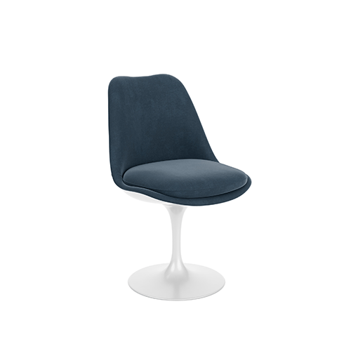 Tulip Chair Armless White shell and base, swivel full upholstered ,172Eva-Steel