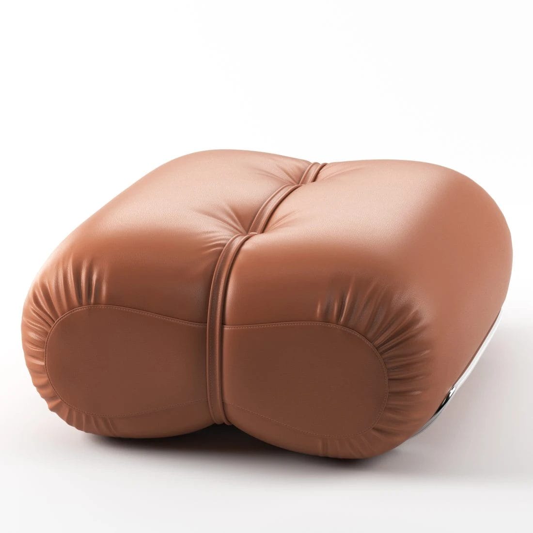 Orsola Ottoman, Polished Chrome Structure, Guarana 2006 Leather Cat (V) - Image 3