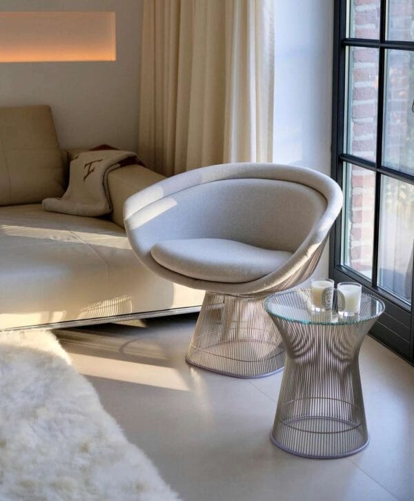 Platner Lounge Chair, Curly, Cat C, 02CU Ivory,  Polished Nickle
