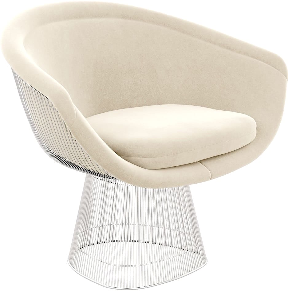 Platner Lounge Chair, Curly, Cat C, 02CU Ivory, Polished Nickle