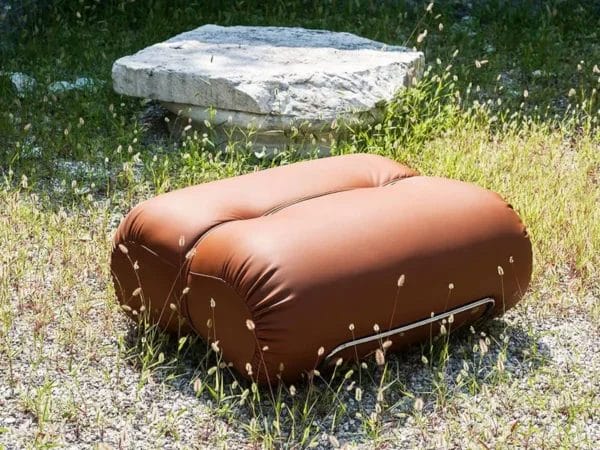 Orsola Ottoman, Polished Chrome Structure, Guarana 2006 Leather Cat (V)