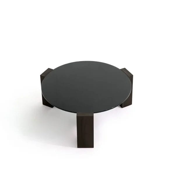 Gogan Coffee Table, Glass Top Cafe/Agata Grey RAL 7038, Ø80 cm