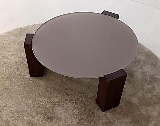 Gogan Coffee Table, Glass Top Agata Grey, Base Cafe, RAL 7038, Ø80 cm