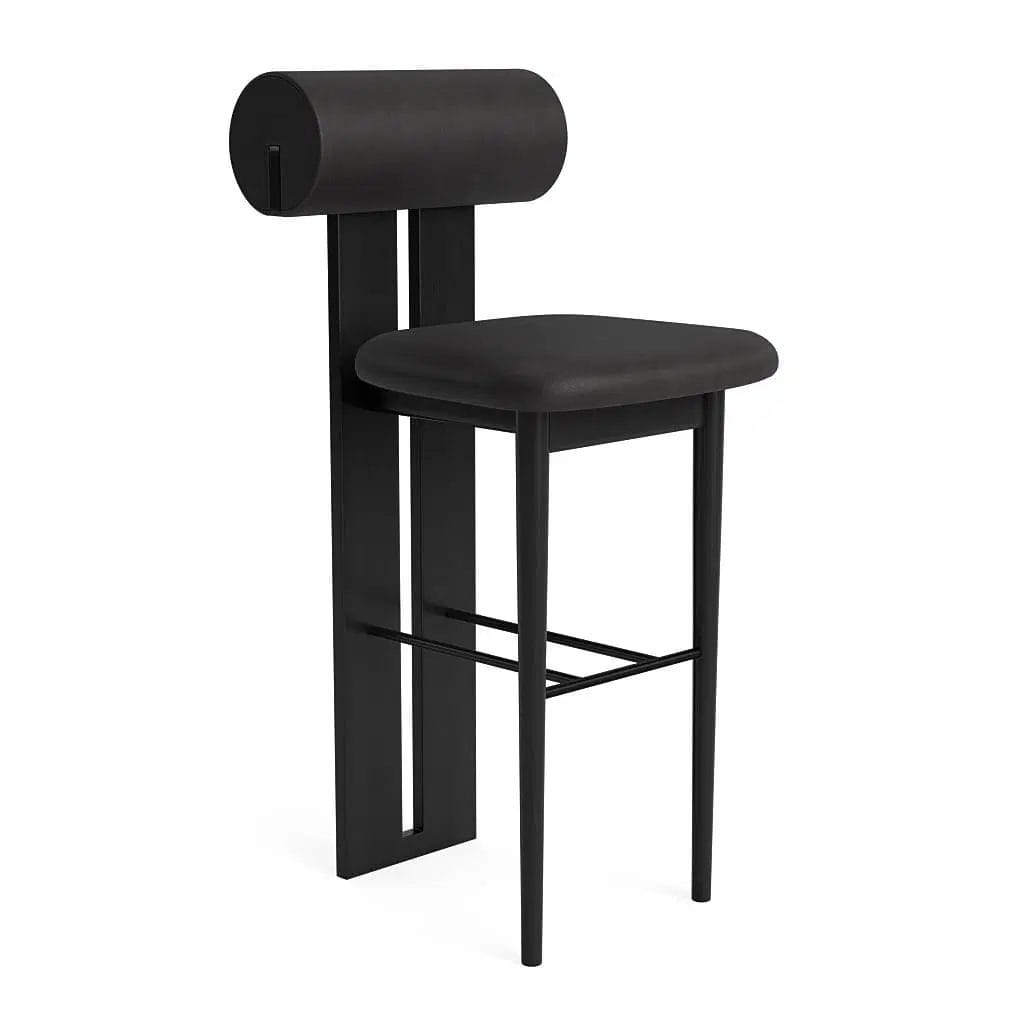 Hippo Bar Chair, Leather Ultra Black 41599, Black Oak, H65 cm