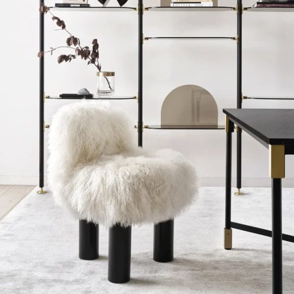 Bortolo High Armchair, Natural Fur, Black Legs, W53 x L55 x H75 cm