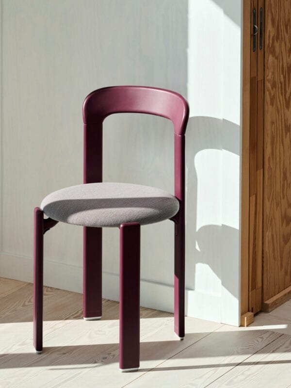Rey Chair 4 leg base Standard glider-Grape red water-based lacquered beech Seat upholstery-Steelcut Trio-416