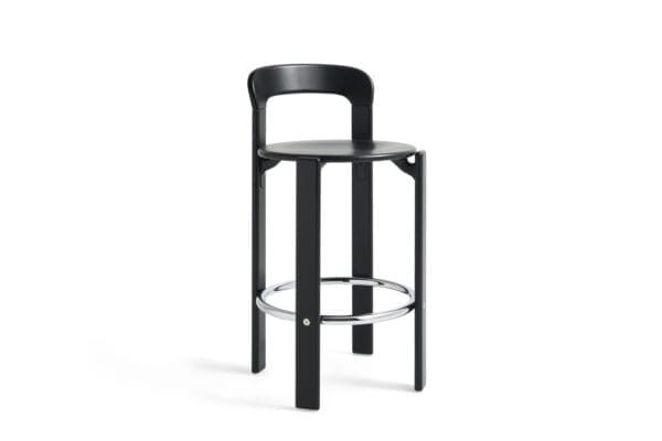 Rey Bar stool Low 4 leg base H65 Standard glider-Deep black water-based lacquered beech-None-None - Image 2