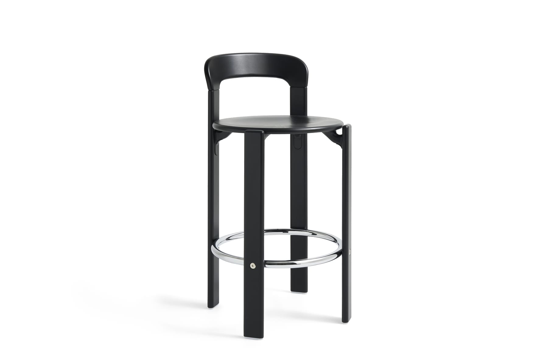 Rey Bar stool Low 4 leg base H65 Standard glider-Deep black water-based lacquered beech-None-None