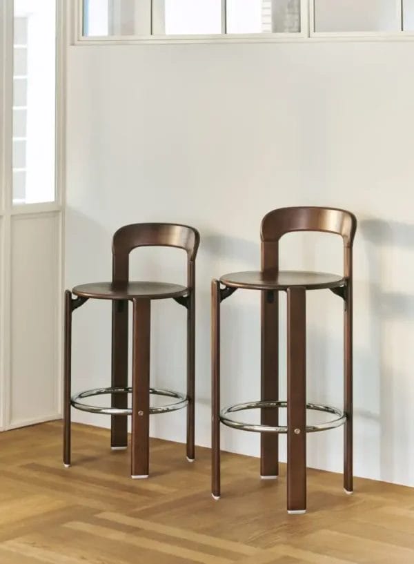 Rey Bar stool Low 4 leg base H65 Standard glider-Deep black water-based lacquered beech-None-None - Image 3