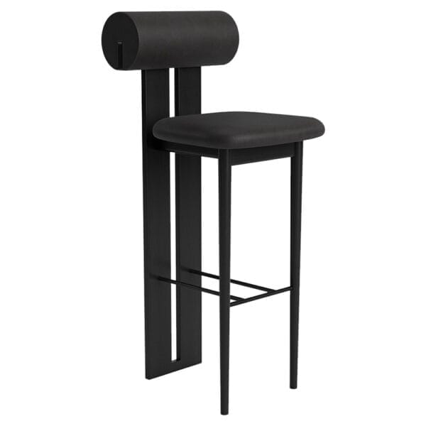 Hippo Bar Chair, Leather Ultra Black 41599, Black Oak, H65 cm - Image 2