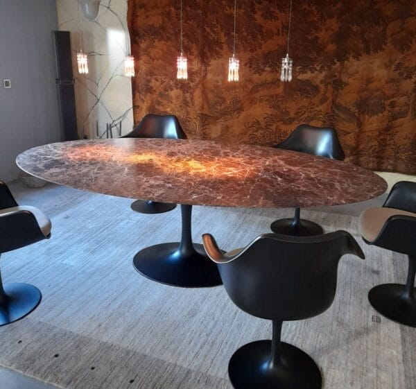 Saarinen Oval Dining Table, Black Base, Marble, Brown Emperador 244cm