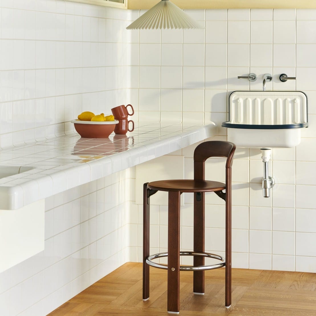 Rey Bar Stool Low Seat Upholstery Colour & Finish: Umber brown water-based lacquered beech