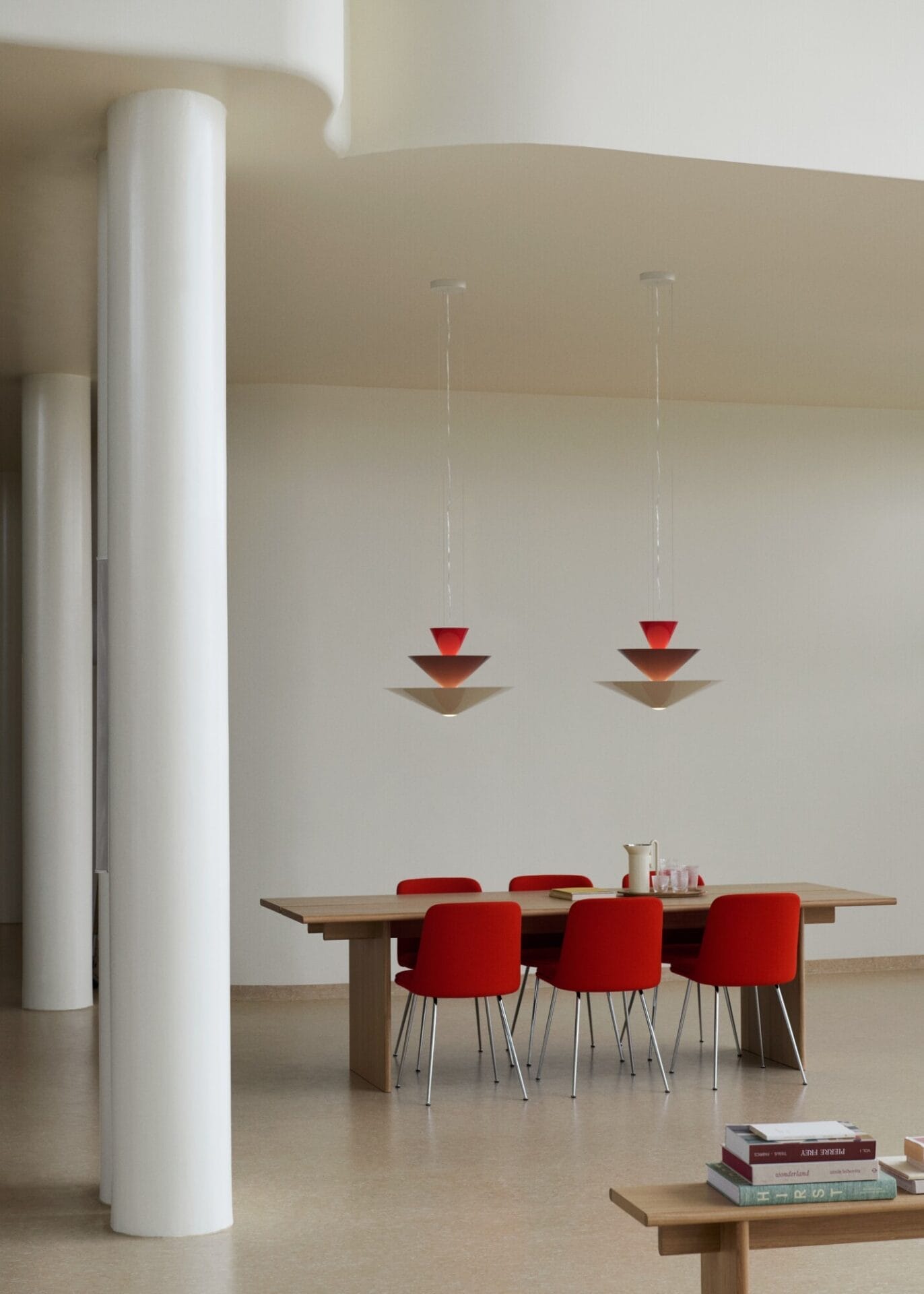 Gio LN14 Pendant, Vermilion Red, Dark Burgundy & Ecru White, H39 x Ø60 cm