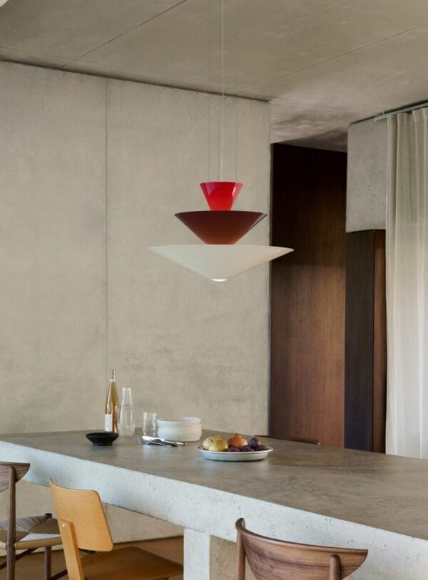 Gio LN14 Pendant, Vermilion Red, Dark Burgundy & Ecru White, H39 x Ø60 cm