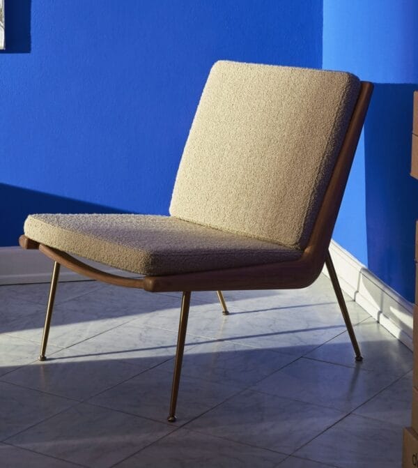 Boomerang HM1 chair, Walnut Stainless Steel,  Karakorum 003, W61 x D79 x H80 cm