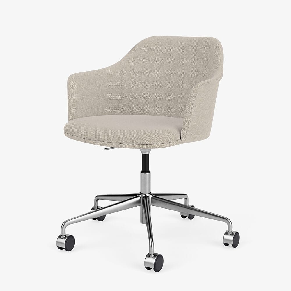 Rely Chair HW56, Full Upholstery w. Seat Cushion, Kvadrat, Steelcut Trio, Group 3, 5-Star Polished Aluminium, Swivel base, Gas lift, Black Castors