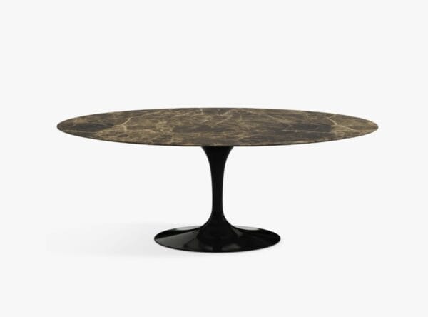 Saarinen Oval Dining Table, Black Base, Marble, Brown Emperador 244cm - Image 3
