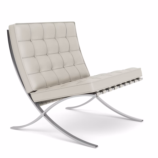 Barcelona Chair, Chrome Structure, Velluto Pelle, Col Talc, Cat. W - Image 2