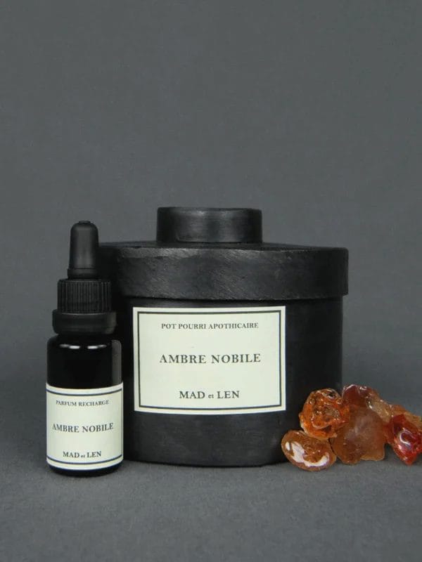 Flat Pot Pourri Small Amber Green 12x5cm (Ambre Nobile) + Refilling  15ml