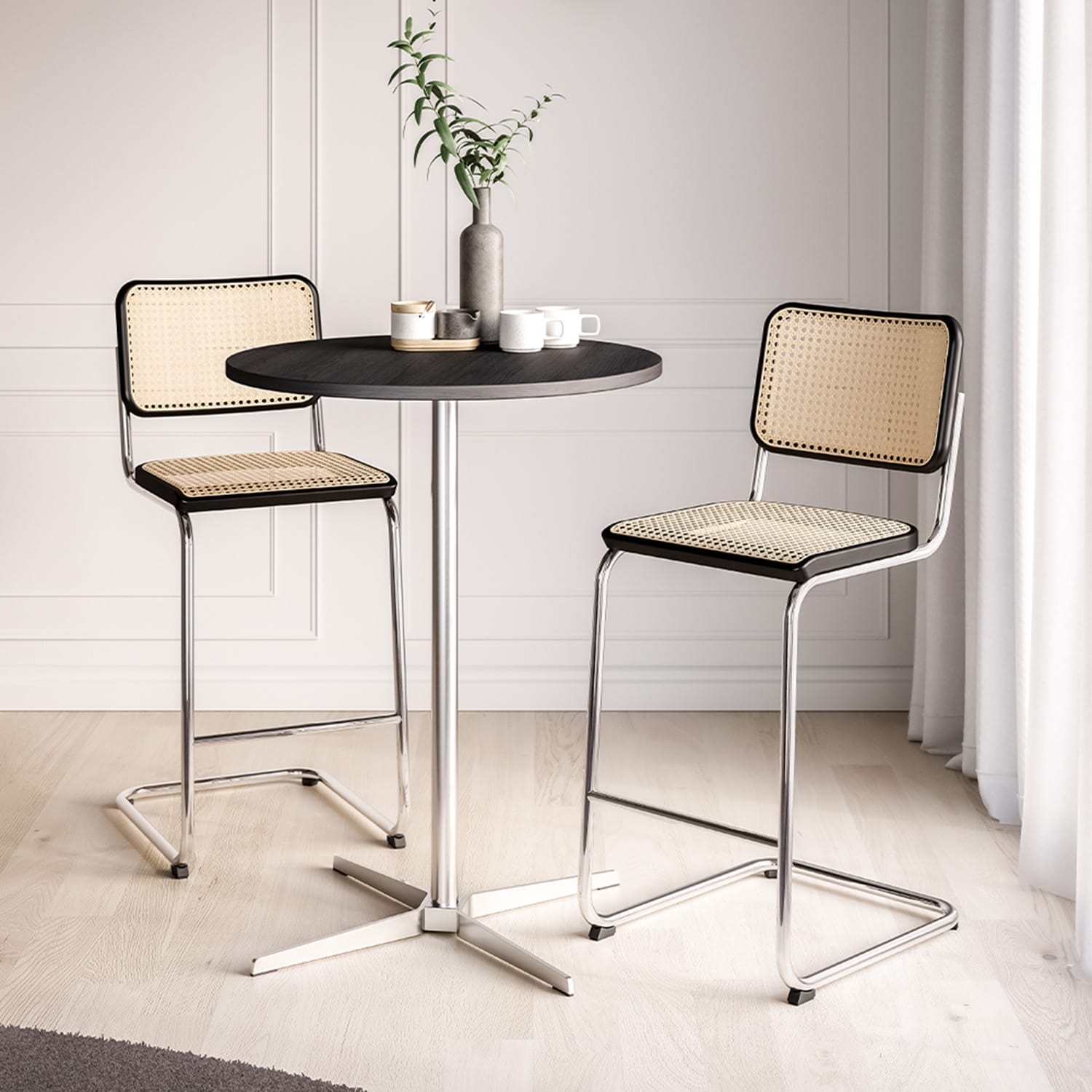 Cesca Bar Stool Black matt painting, machine woven cane inserts H71cm