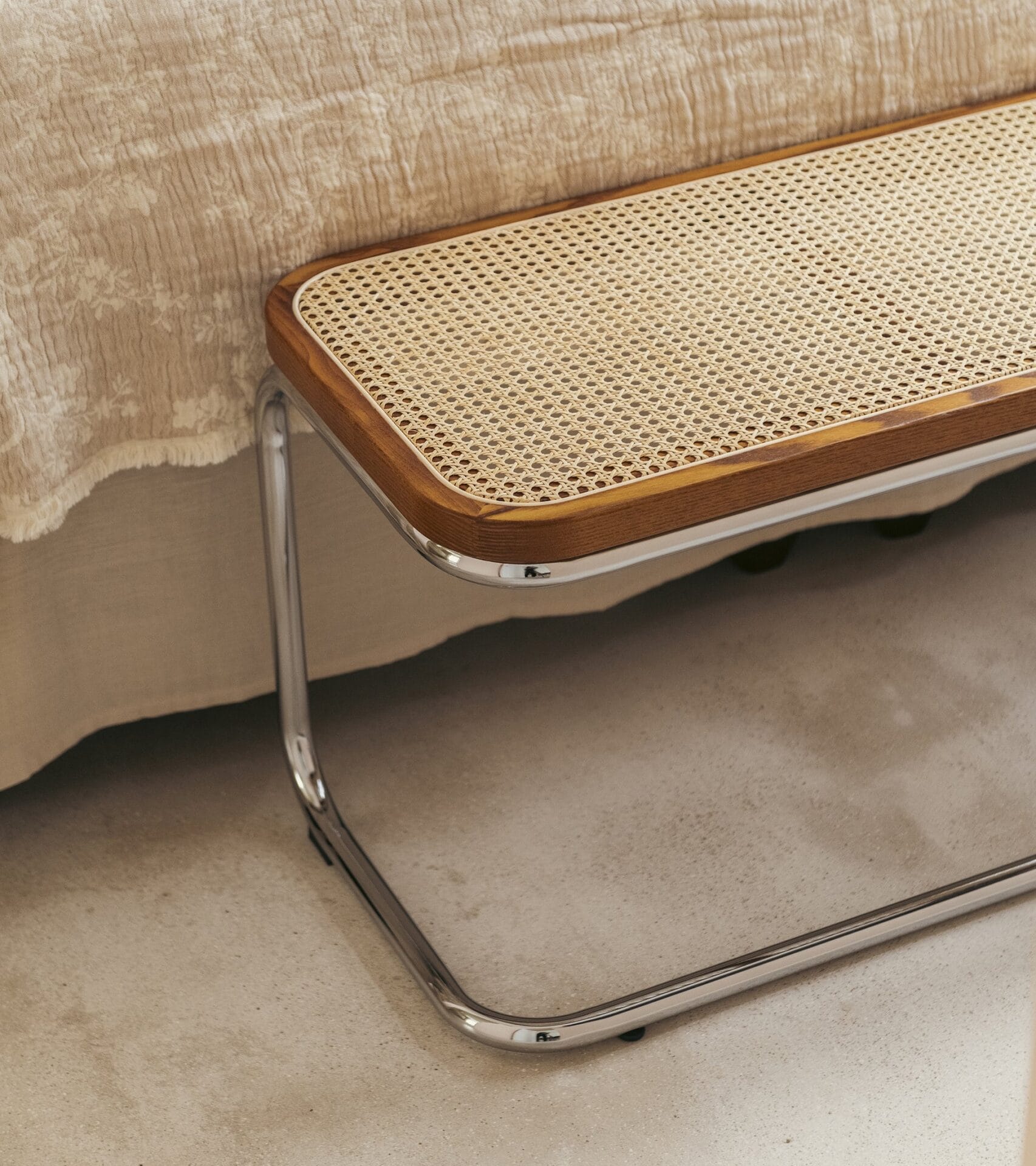 Panchina Brown, natural cane and chromed metal bench L120 x W40 x H45 cm - Image 4