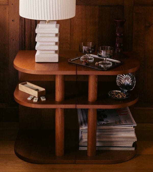 Opera Straight side table in ash with iroko finish, Right side D35x32xH47cm - Image 2