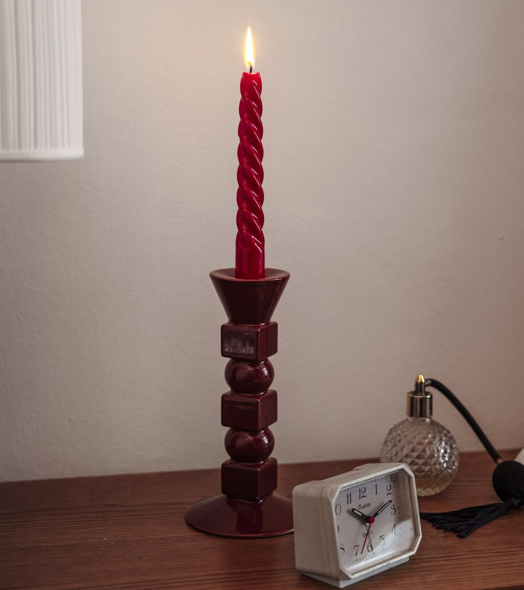 Anna Small ceramic burgundy candle holder  H20 x Ø10cm