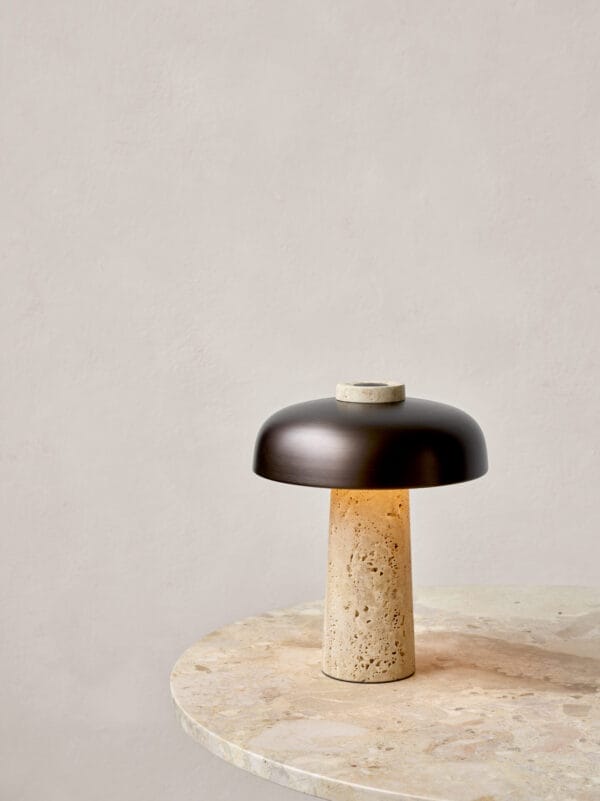 Reverse Table Lamp - Travertine, Sand/Aluminum, Bronzed Brass, H30 cm - Image 4