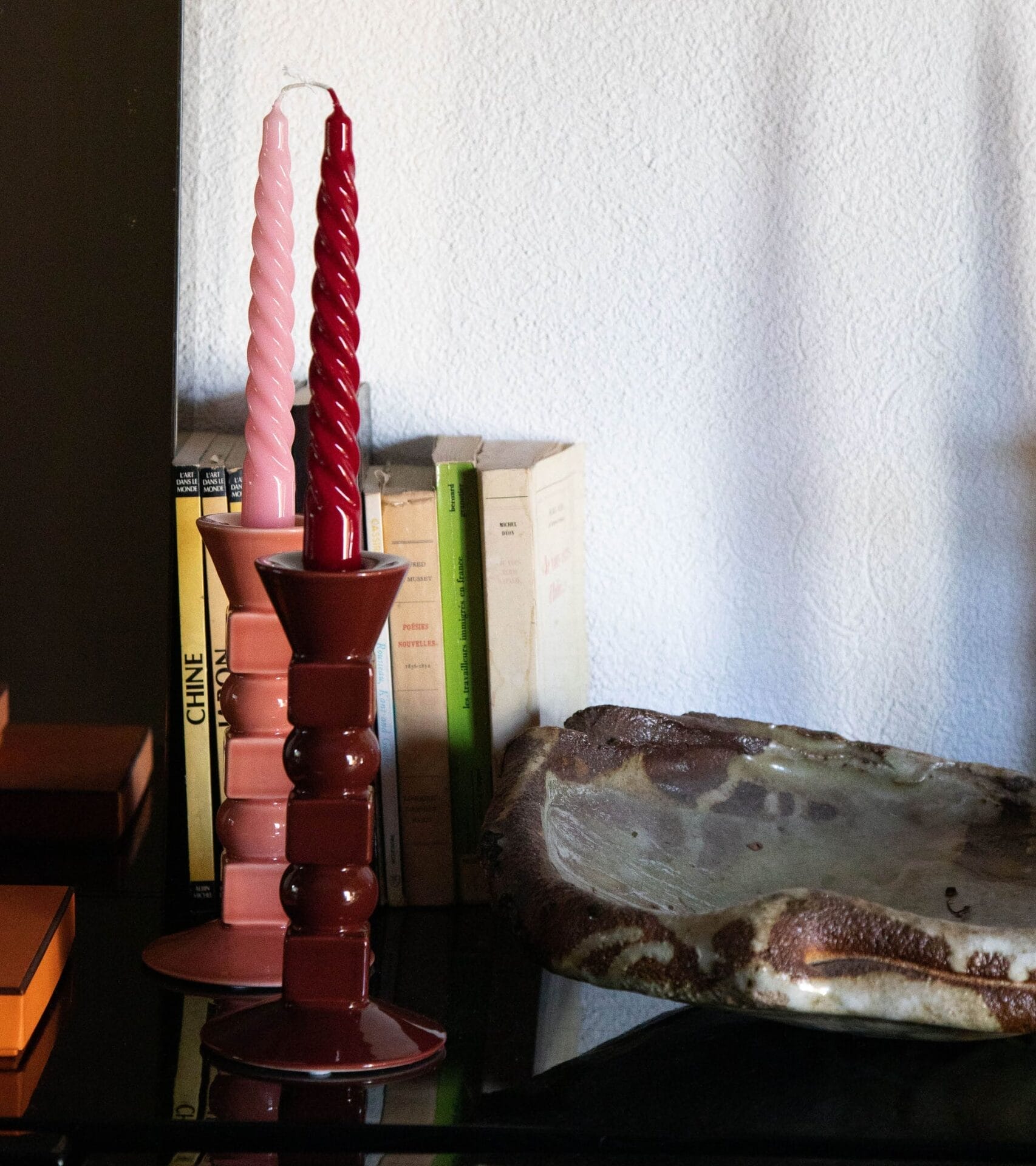 Anna Small ceramic burgundy candle holder H20 x Ø10cm