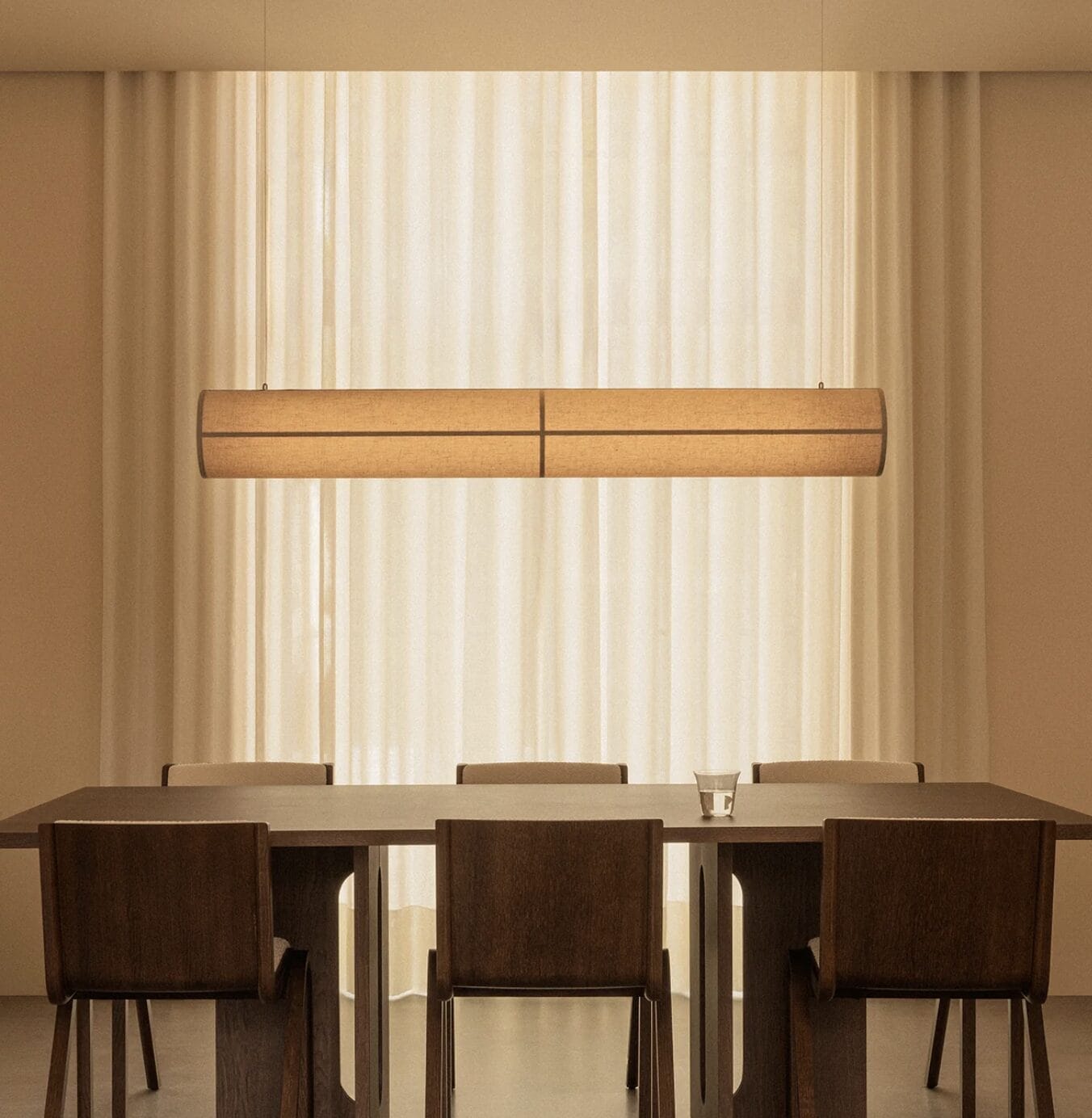 Hashira Linear Pendant - Textile, Raw, H18 cm, W140 cm