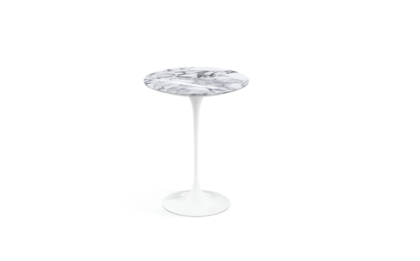 Saarinen Side Table, White Rilsan Base, Marble Arabescato, white with grey veining, Ø41, H51 cm - Image 3