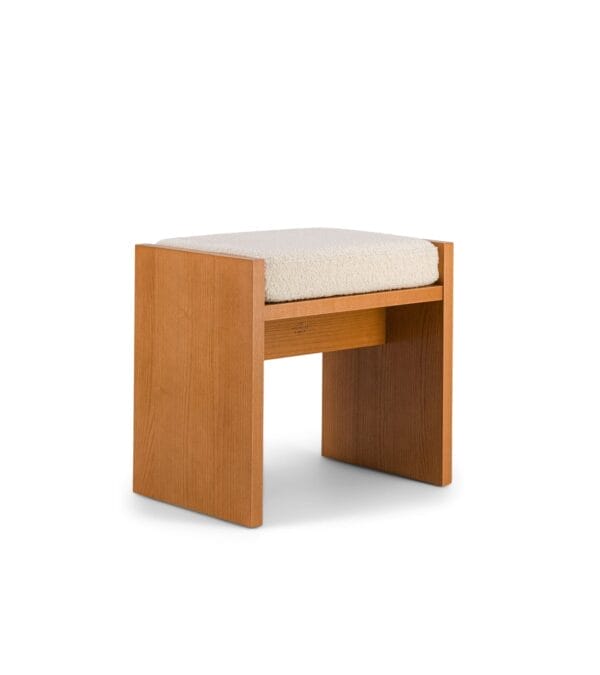 Church Cream white terry wool stool with iroko finish ash 49 x 33 x H45cm - Image 3