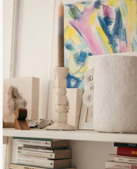 Anna Small cream-white ceramic candle holder H20 x Ø10cm - Image 2