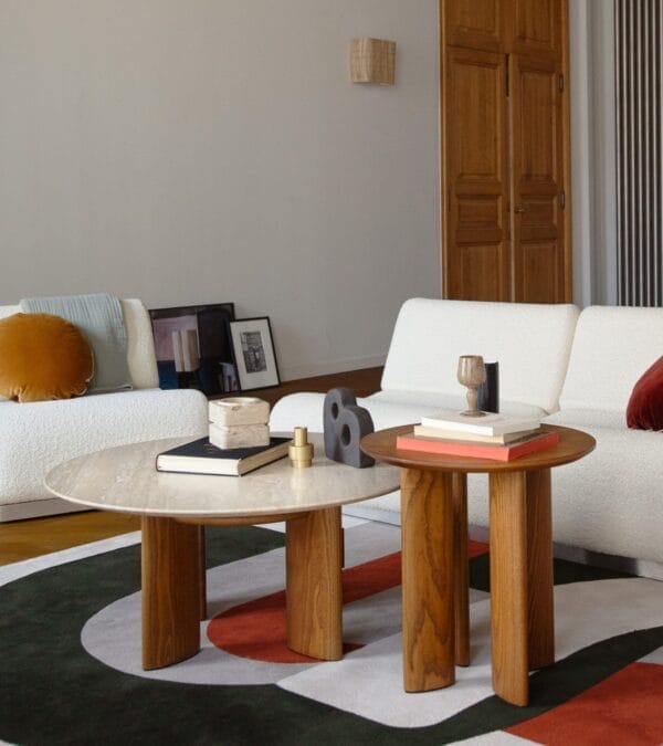 Carlotta ash side table with iroko finish Ø50 x H50cm - Image 2