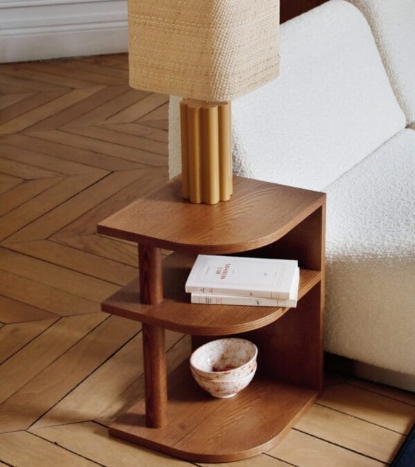 Opera Straight side table in ash with iroko finish, Left side D35x32xH47cm