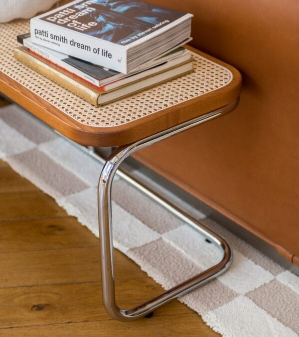Panchina Brown, natural cane and chromed metal bench L120 x W40 x H45 cm - Image 3