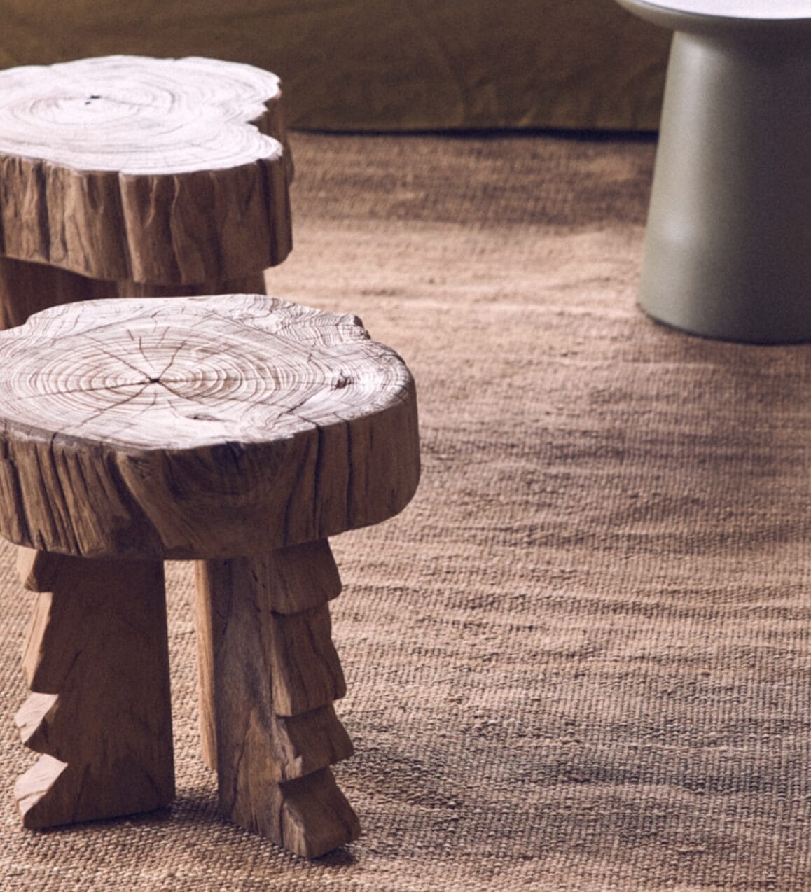 Carved wooden stool, 40x40x40cm