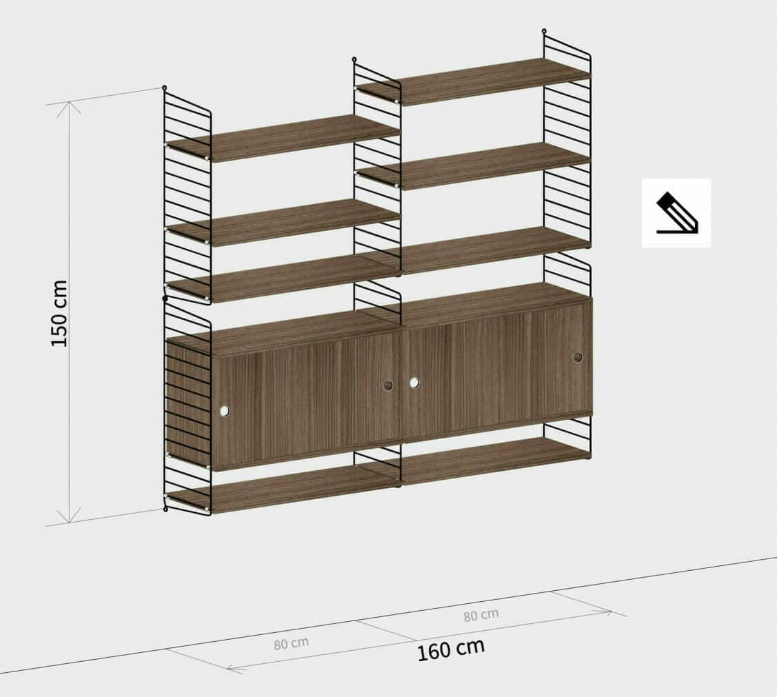 String Configuration 160 x 150 cm, Walnut/Black