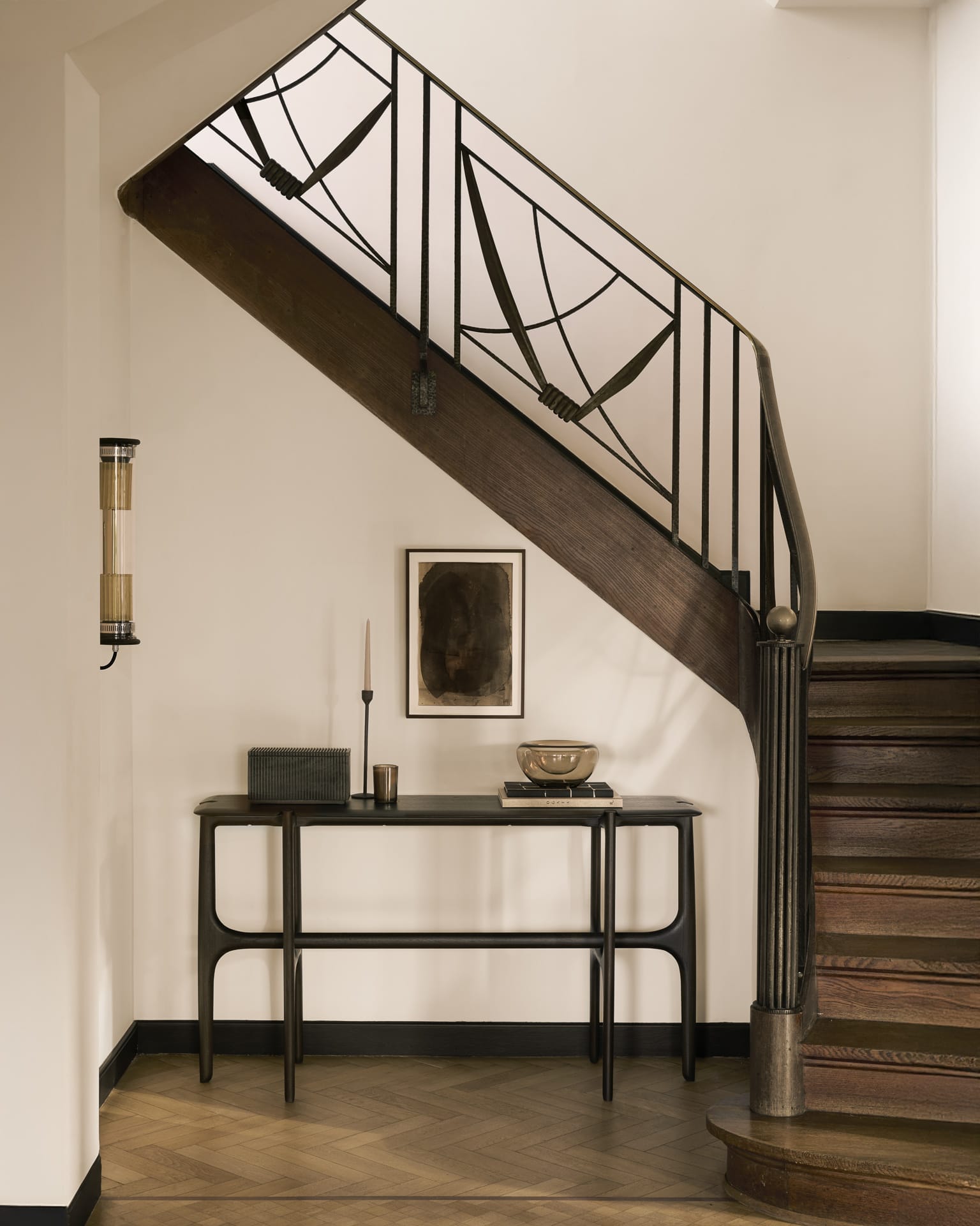 PI console - varnished teak - dark brown - 6 legs, 140 x 42 x 78cm