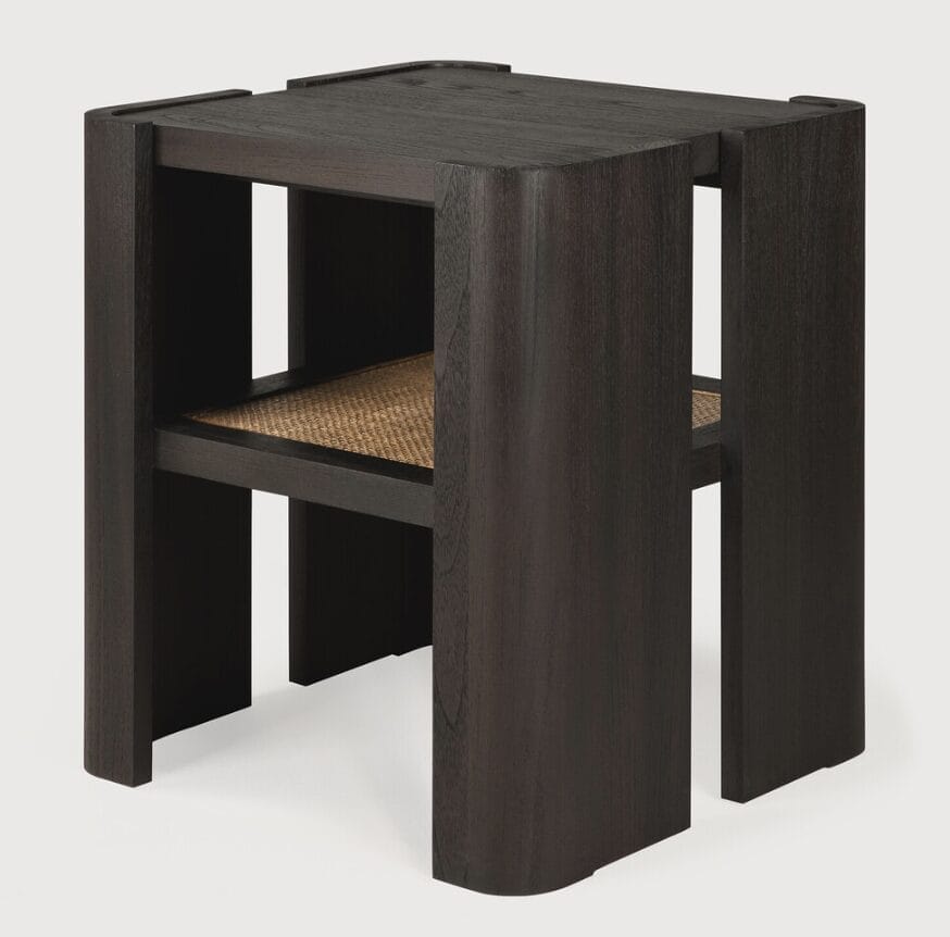 Panel side table - varnished teak - dark brown - rattan Roasted - square, 45 x 45 x 50cm - Image 2