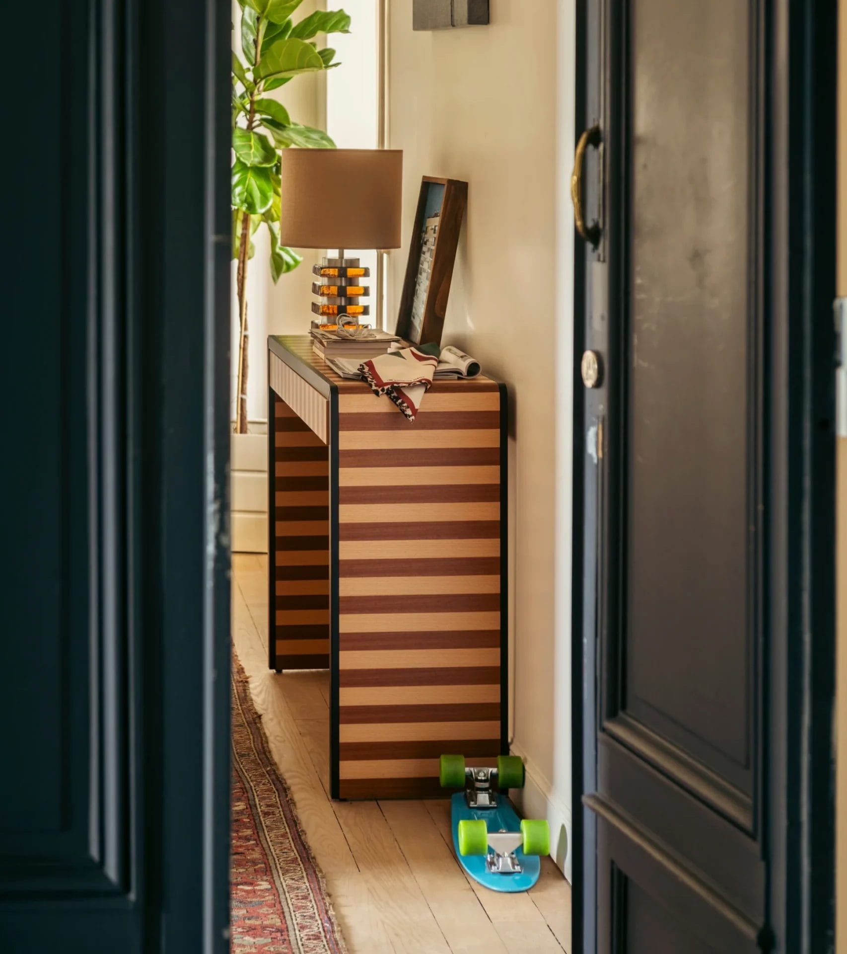 Console Paolo, Striped mahogany and beech console - Image 4