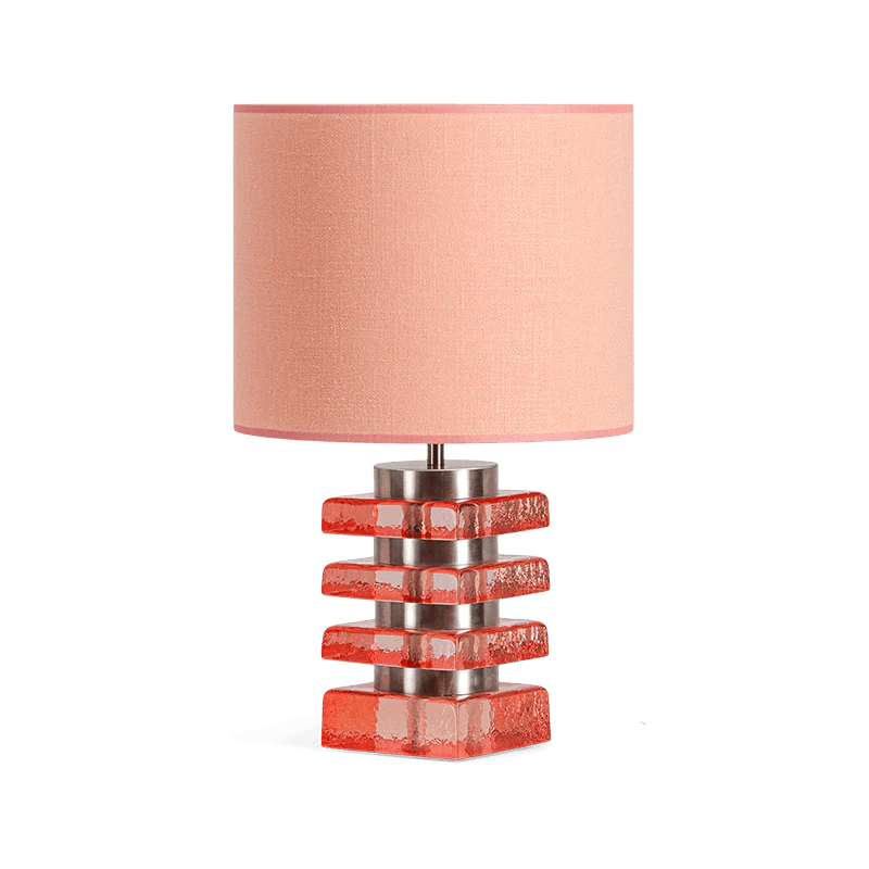 Marta Table lamp in pink glass and textured pink fabric - Image 5