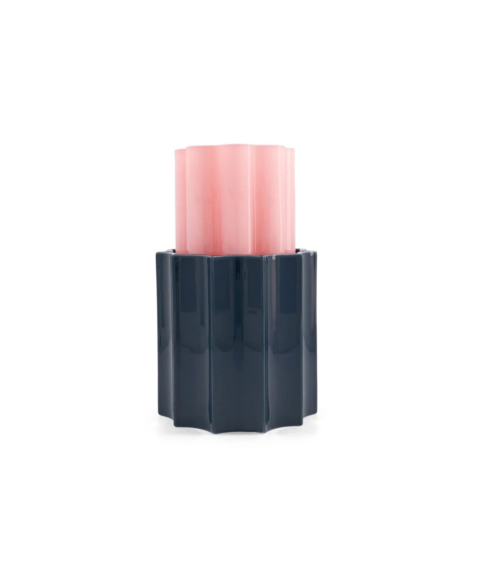 Duetto Candy pink and dark blue vase, glass and ceramic - Image 3